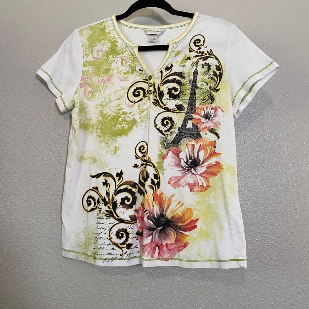 Vintage Y2K Fairy Grunge French Paris Eifel Tower Rhinestone Tee L Artsy Casual